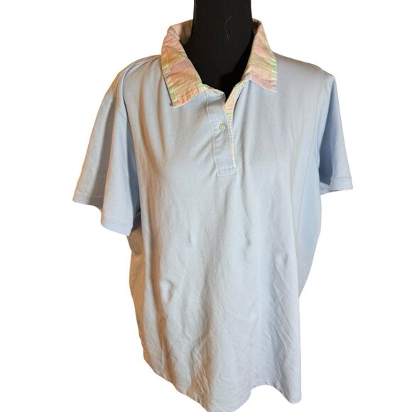 Lands‎ End Top Womens 2Xl Blue With Multi Colored Collared Shirt - Picture 1 of 8